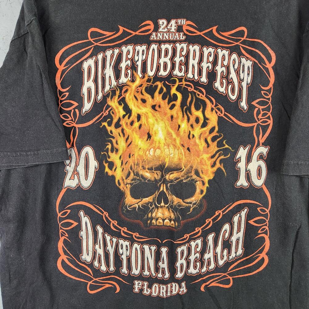 Biketoberfest Daytona Beach Shirt Mens 2XL Black Flaming Skull 2016 Biker Rally